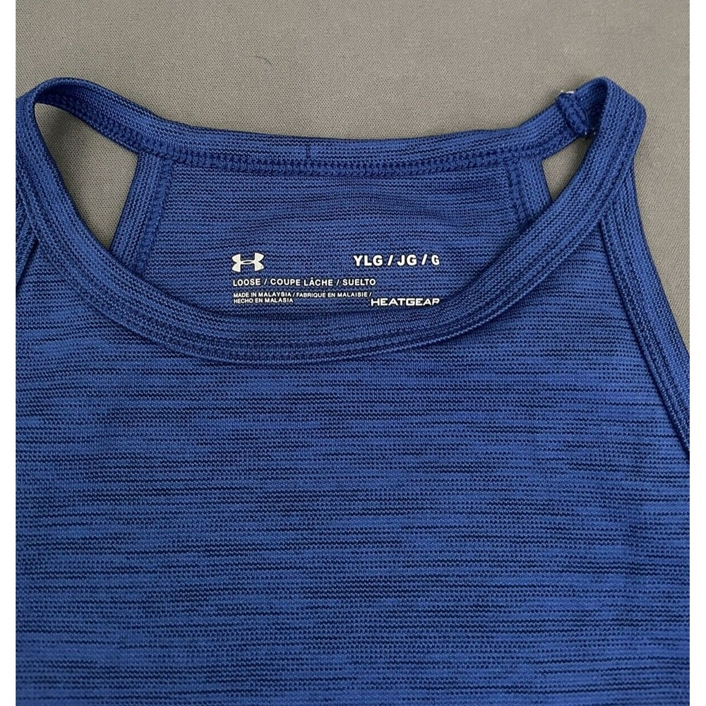 Under Armour Youth Large YLG Girls Tank Top Loose Fit Heat Gear Workout Blue Top - Picture 6 of 10